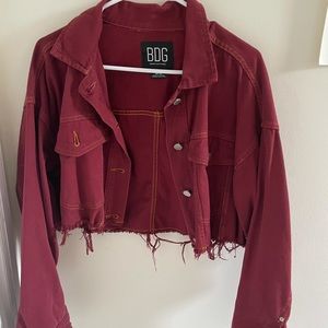 Cropped red jean jacket